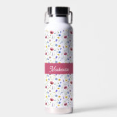Blue Pink Wildflower Watercolor Monogram Name  ウォーターボトル (正面)