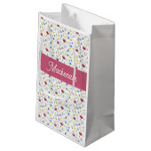 Blue Pink Wildflower Watercolor Monogram Name  スモールペーパーバッグ (裏面アングル)