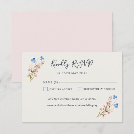 Blue Pink Wildflowers Response Card 出欠カード (正面/裏面)