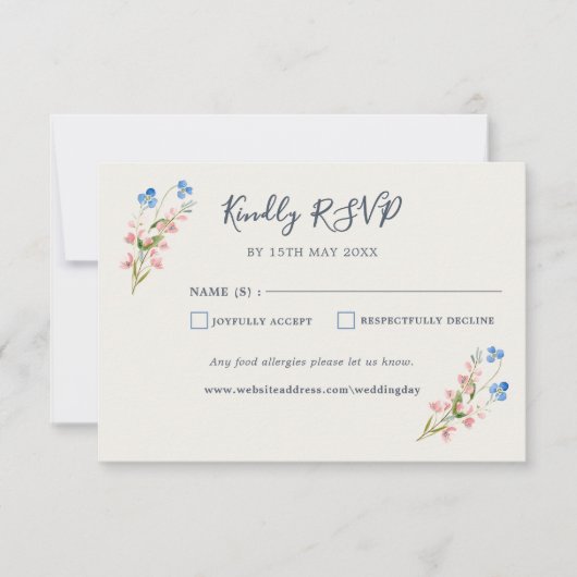 Blue Pink Wildflowers Response Card 出欠カード (正面)