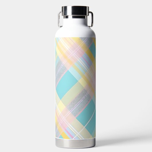 BLUE PINK YELLOW EASTER PLAID PATTERN ウォーターボトル (正面)