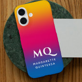 Blue Pink Yellow Gradient White Monogram Initials Case-Mate iPhoneケース