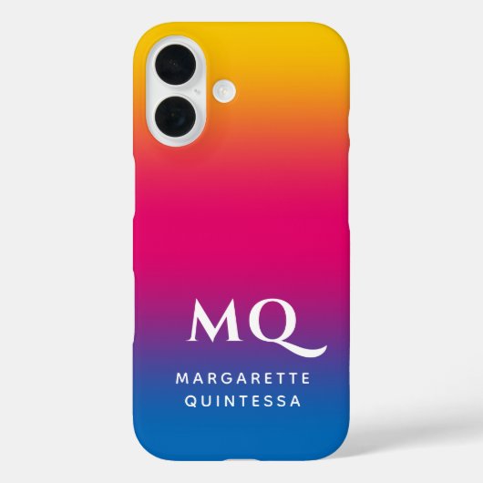 Blue Pink Yellow Gradient White Monogram Initials Case-Mate iPhoneケース (裏面)