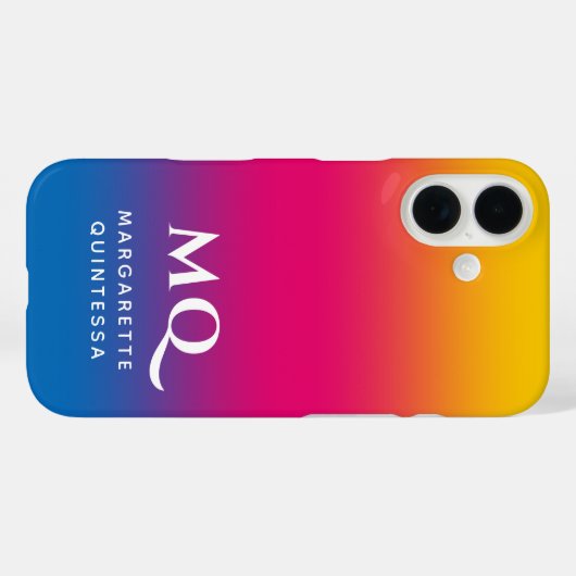 Blue Pink Yellow Gradient White Monogram Initials Case-Mate iPhoneケース (裏面 (横))