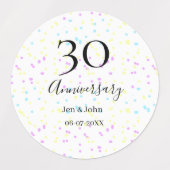 Blue pink yellow polka dots 30th anniversary name  ラベル (デザイン2)