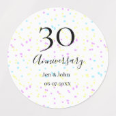 Blue pink yellow polka dots 30th anniversary name  ラベル (デザイン1)