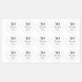 Blue pink yellow polka dots 30th anniversary name ラベル