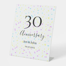 Blue pink yellow polka dots 30th anniversary name 台座サイン