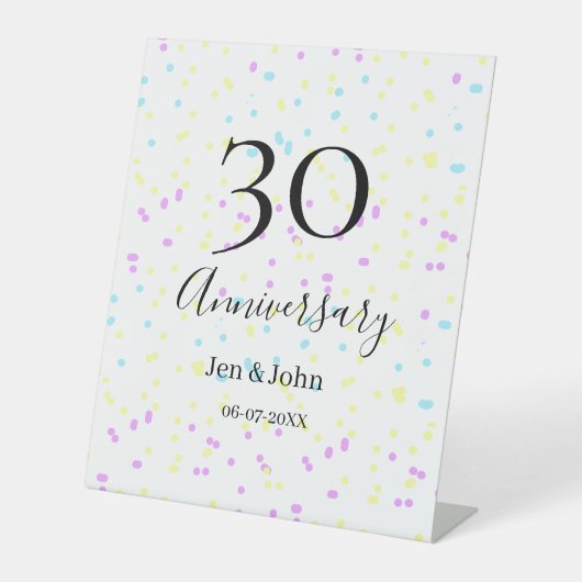 Blue pink yellow polka dots 30th anniversary name  台座サイン (正面)