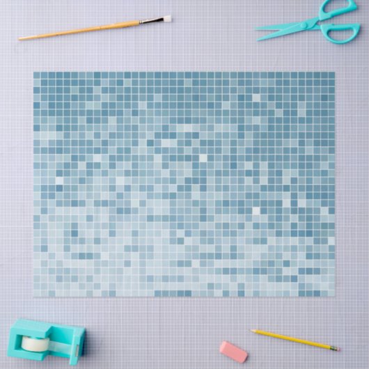 Blue Pixel Mosaic Gradient 薄葉紙 (クラフト)