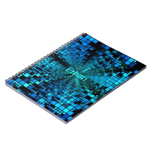 Blue Pixels Matrix | Personalized Spiral Notebook ノートブック (左側)