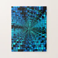 Blue Pixels Matrix | Vortex Illusion ジグソーパズル | Zazzle.co.jp