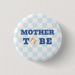 Blue Plaid Baseball Mother To Be Baby Shower  缶バッジ