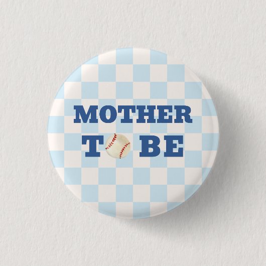 Blue Plaid Baseball Mother To Be Baby Shower  缶バッジ (正面)