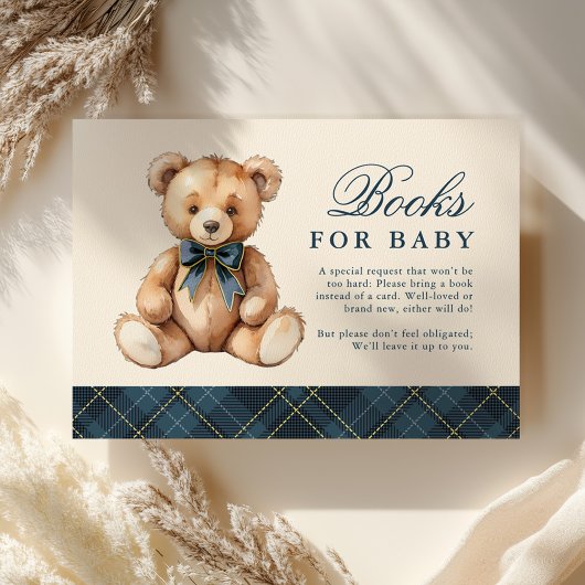Blue Plaid Bear Baby Shower Books For Baby エンクロージャーカード