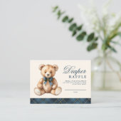 Blue Plaid Bear Baby Shower Diaper Raffle エンクロージャーカード (スタンド正面)