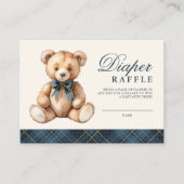 Blue Plaid Bear Baby Shower Diaper Raffle エンクロージャーカード (正面)