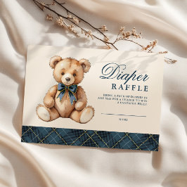Blue Plaid Bear Baby Shower Diaper Raffle エンクロージャーカード