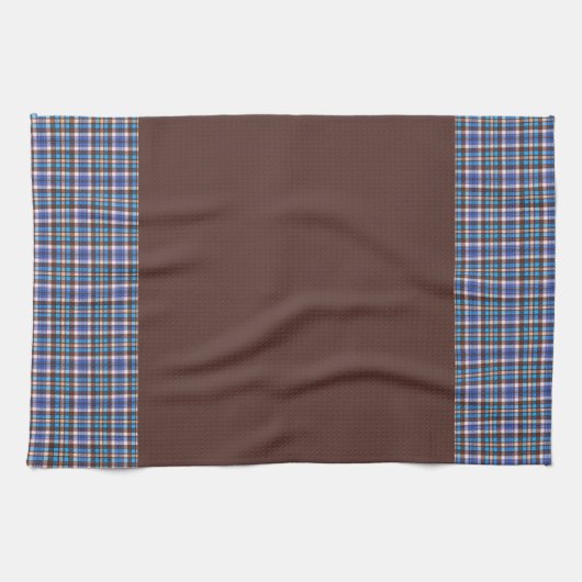 Blue Plaid Borders on Brown キッチンタオル (横)