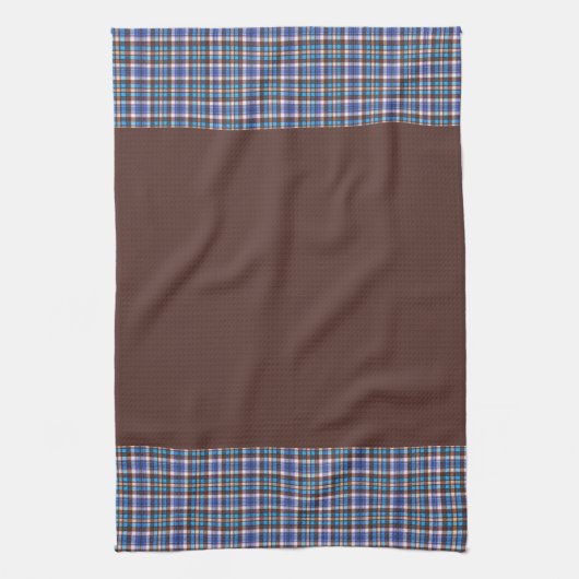 Blue Plaid Borders on Brown キッチンタオル (縦)