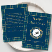 Blue Plaid Business Logo Holiday Thank You Card シーズンカード