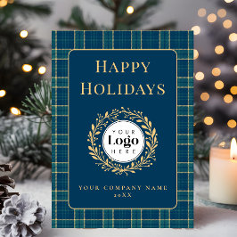 Blue Plaid Business Logo Holiday Thank You Card シーズンカード
