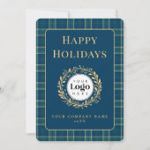 Blue Plaid Business Logo Holiday Thank You Card シーズンカード (正面)