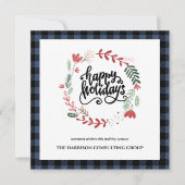 Blue Plaid Corporate Logo QR Code Holiday Card シーズンカード (正面)