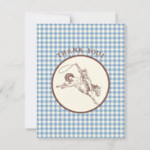 Blue Plaid First Rodeo Western 1st Birthday サンキューカード (裏面)