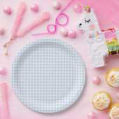 Blue Plaid Gingham Baby Shower ペーパープレート (パーティー)