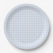 Blue Plaid Gingham Baby Shower ペーパープレート (正面)