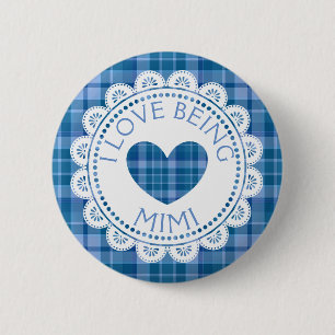 Blue Plaid I Love Being Mimiボタン 缶バッジ