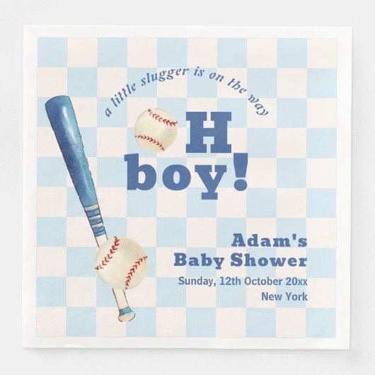 Blue Plaid Little Slugger Baseball Baby Shower  (正面)