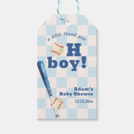 Blue Plaid Little Slugger Baseball Baby Shower  ギフトタグ