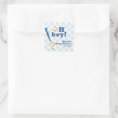 Blue Plaid Little Slugger Baseball Baby Shower  スクエアシール (バッグ)