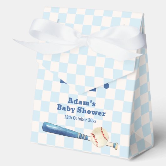 Blue Plaid Little Slugger Baseball Baby Shower  フェイバーボックス (正面)