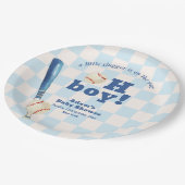 Blue Plaid Little Slugger Baseball Baby Shower  ペーパープレート (アングル)