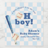 Blue Plaid Little Slugger Baseball Baby Shower ワインラベル (シングルラベル)
