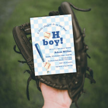 Blue Plaid Little Slugger Baseball Baby Shower