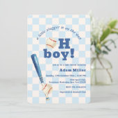 Blue Plaid Little Slugger Baseball Baby Shower 招待状 (スタンド正面)