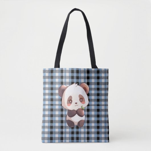 Blue Plaid Panda トートバッグ (正面)