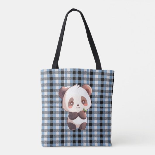 Blue Plaid Panda トートバッグ (裏面)