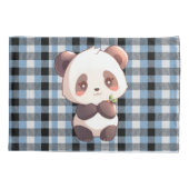 Blue Plaid Panda 枕カバー (裏面)