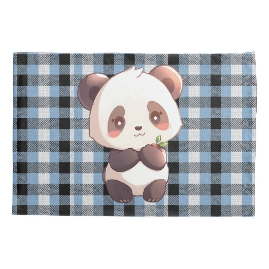 Blue Plaid Panda 枕カバー (裏面)