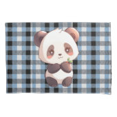 Blue Plaid Panda 枕カバー (正面)