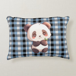 Blue Plaid Panda Accent Pillow アクセントクッション