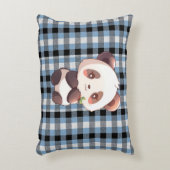 Blue Plaid Panda Accent Pillow アクセントクッション (正面(垂直))