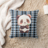 Blue Plaid Panda Throw Pillow クッション (ブランケット)