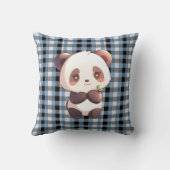Blue Plaid Panda Throw Pillow クッション (裏面)