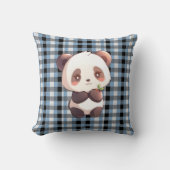 Blue Plaid Panda Throw Pillow クッション (正面)